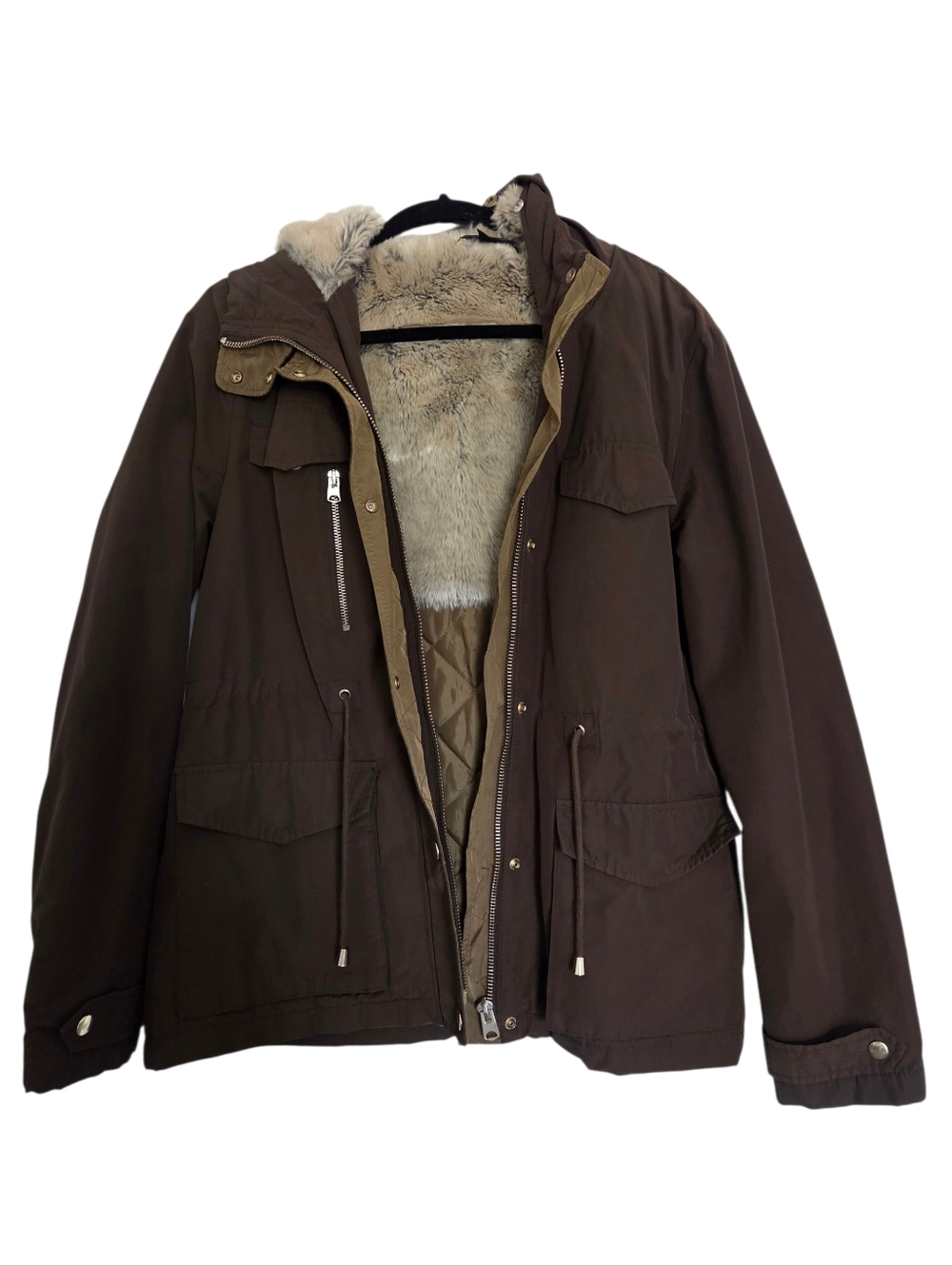 Olive  Faux Fur Lined Parka Jacket